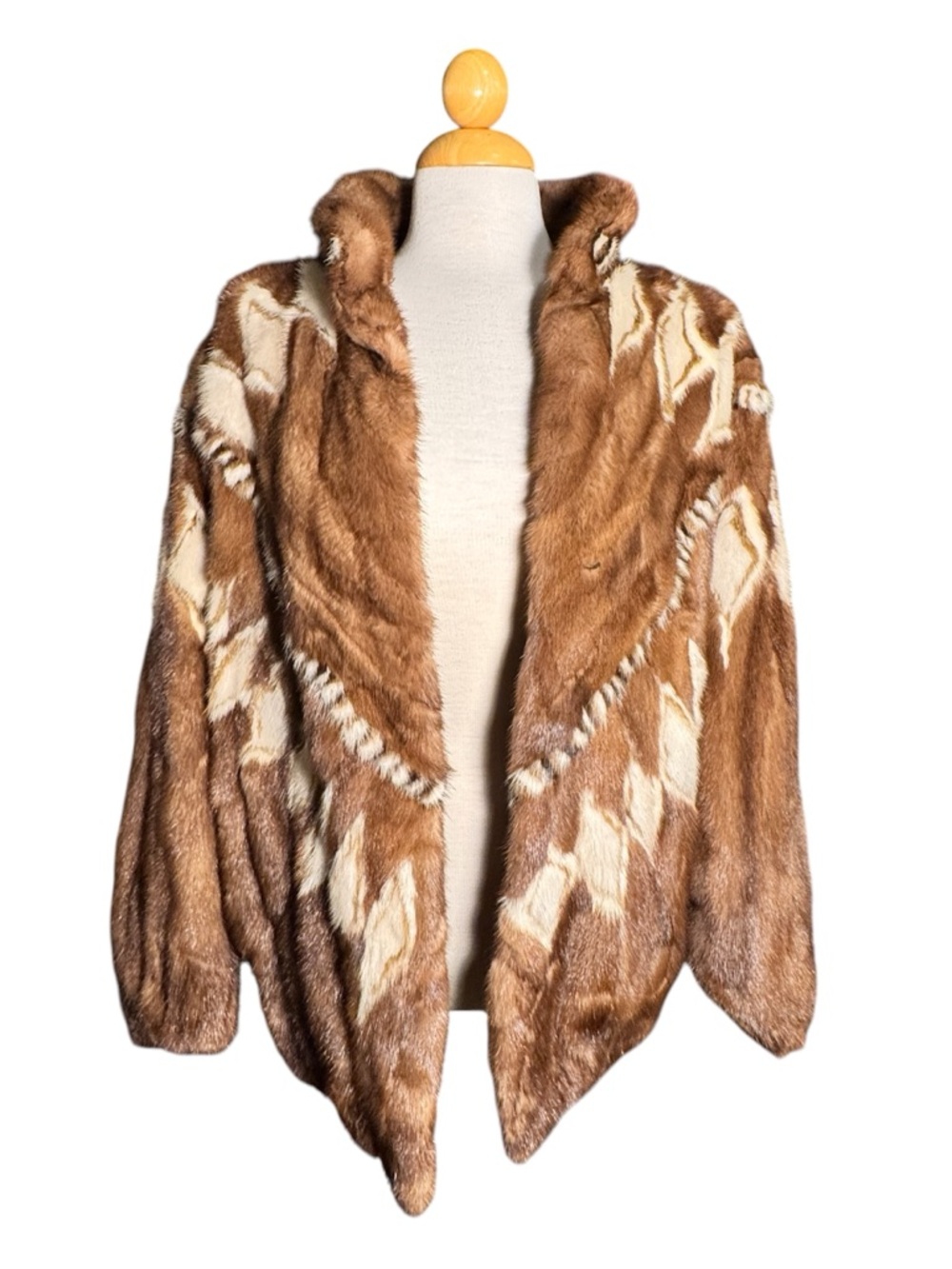 Anne Klein Brown and Cream Mink Fur Patterned Jacket